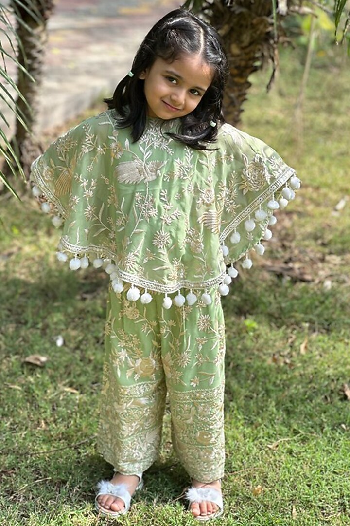 Pista Green Georgette Co-Ord Set For Girls by SHRUTI JALAN at Pernia's Pop Up Shop