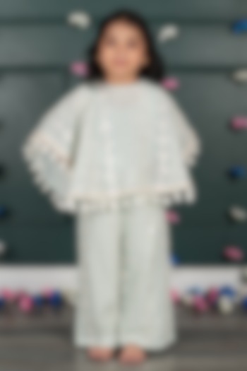 Blue Georgette & Shantoon Embroidered Co-Ord Set For Girls by SHRUTI JALAN at Pernia's Pop Up Shop