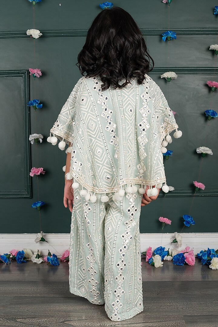 Blue Georgette & Shantoon Embroidered Co-Ord Set For Girls by SHRUTI JALAN at Pernia's Pop Up Shop