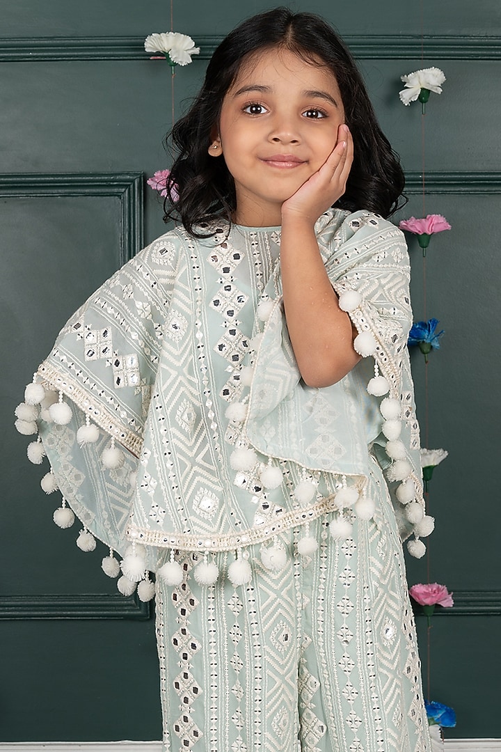 Blue Georgette & Shantoon Embroidered Co-Ord Set For Girls by SHRUTI JALAN at Pernia's Pop Up Shop