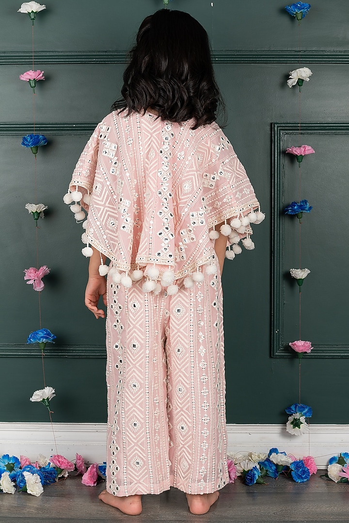 Soft Pink Georgette & Shantoon Embroidered Co-Ord Set For Girls by SHRUTI JALAN at Pernia's Pop Up Shop