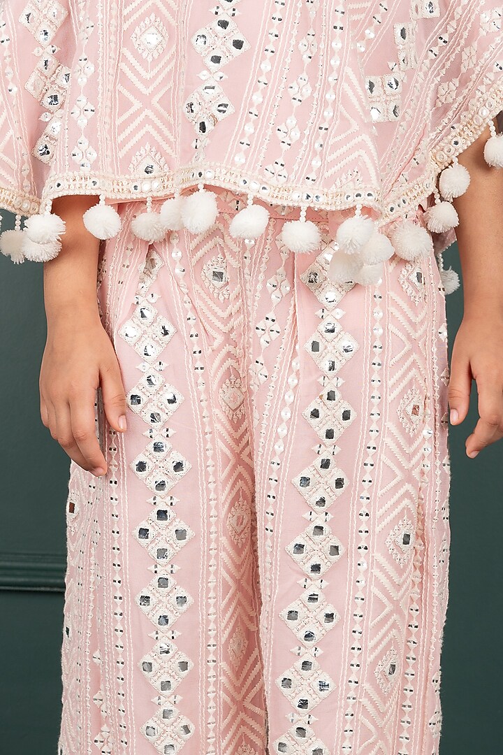 Soft Pink Georgette & Shantoon Embroidered Co-Ord Set For Girls by SHRUTI JALAN at Pernia's Pop Up Shop