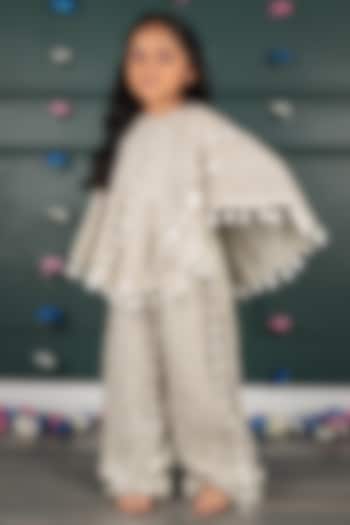 Grey Beige Georgette & Shantoon Embroidered Co-Ord Set For Girls by SHRUTI JALAN at Pernia's Pop Up Shop