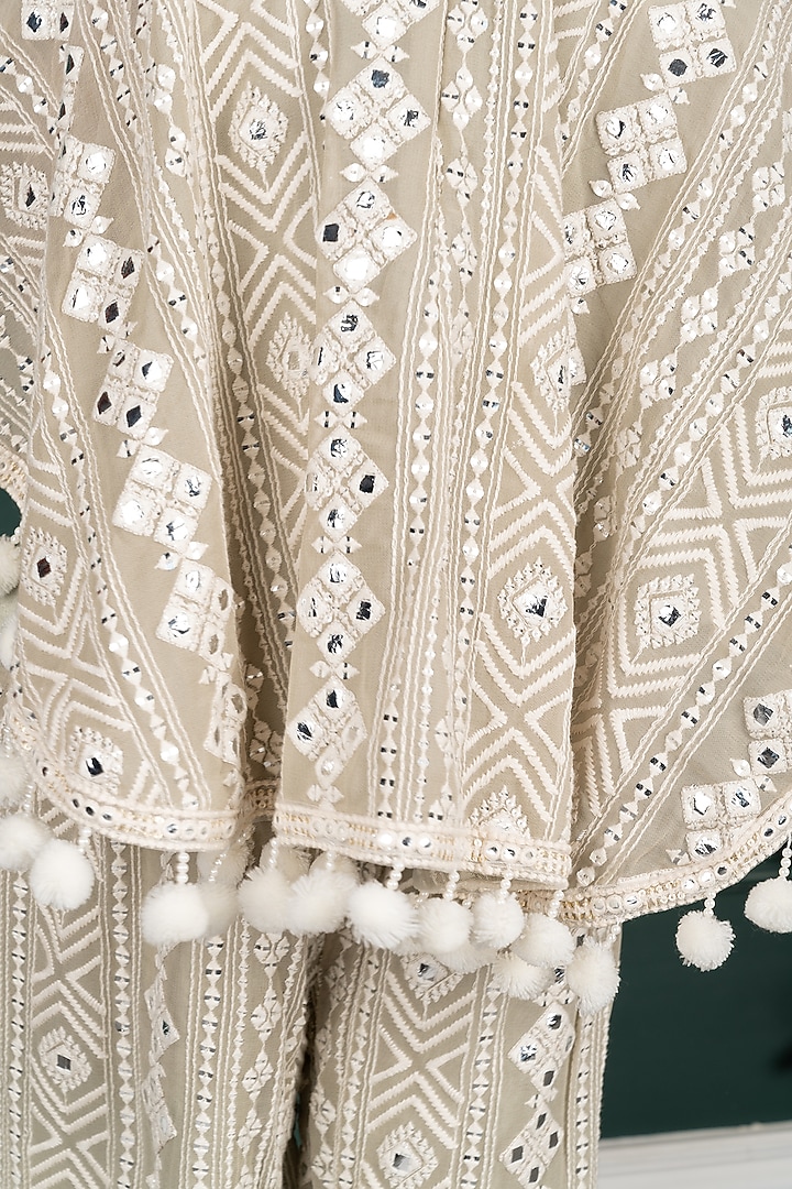 Grey Beige Georgette & Shantoon Embroidered Co-Ord Set For Girls by SHRUTI JALAN at Pernia's Pop Up Shop