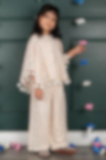 Nude Georgette & Shantoon Embroidered Co-Ord Set For Girls by SHRUTI JALAN at Pernia's Pop Up Shop