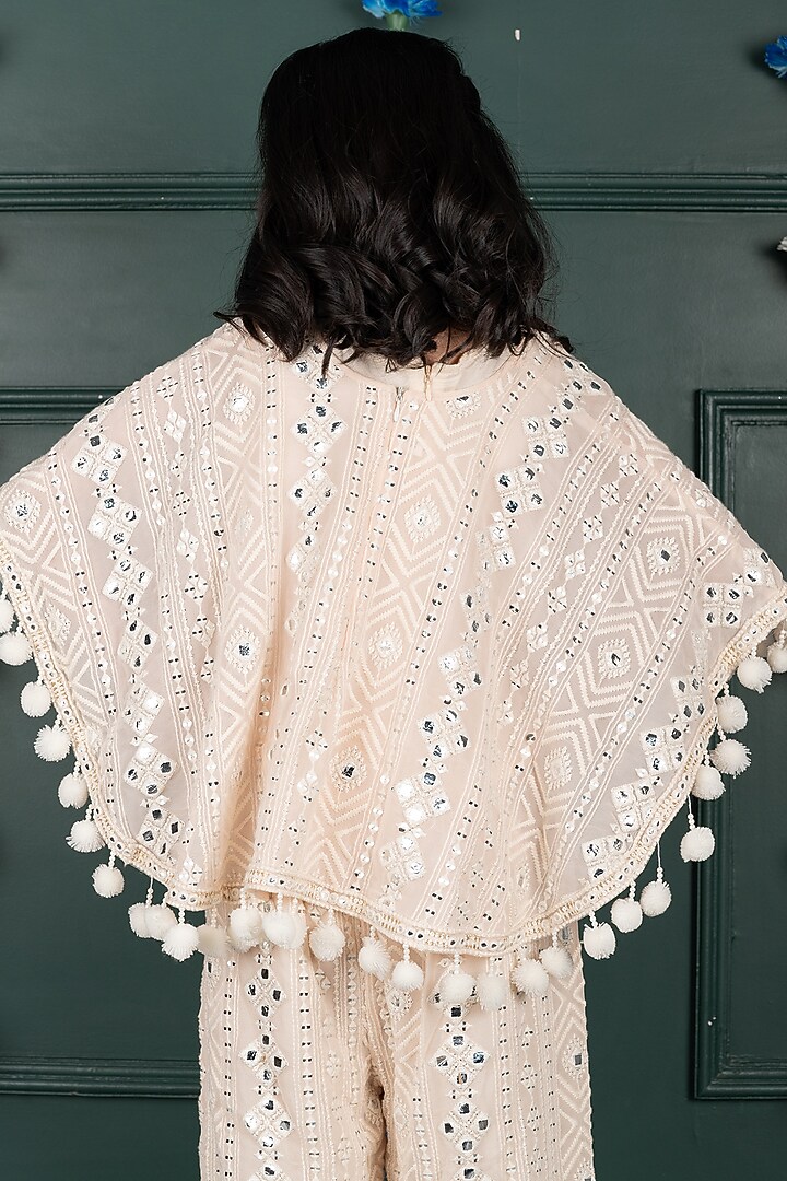 Nude Georgette & Shantoon Embroidered Co-Ord Set For Girls by SHRUTI JALAN at Pernia's Pop Up Shop