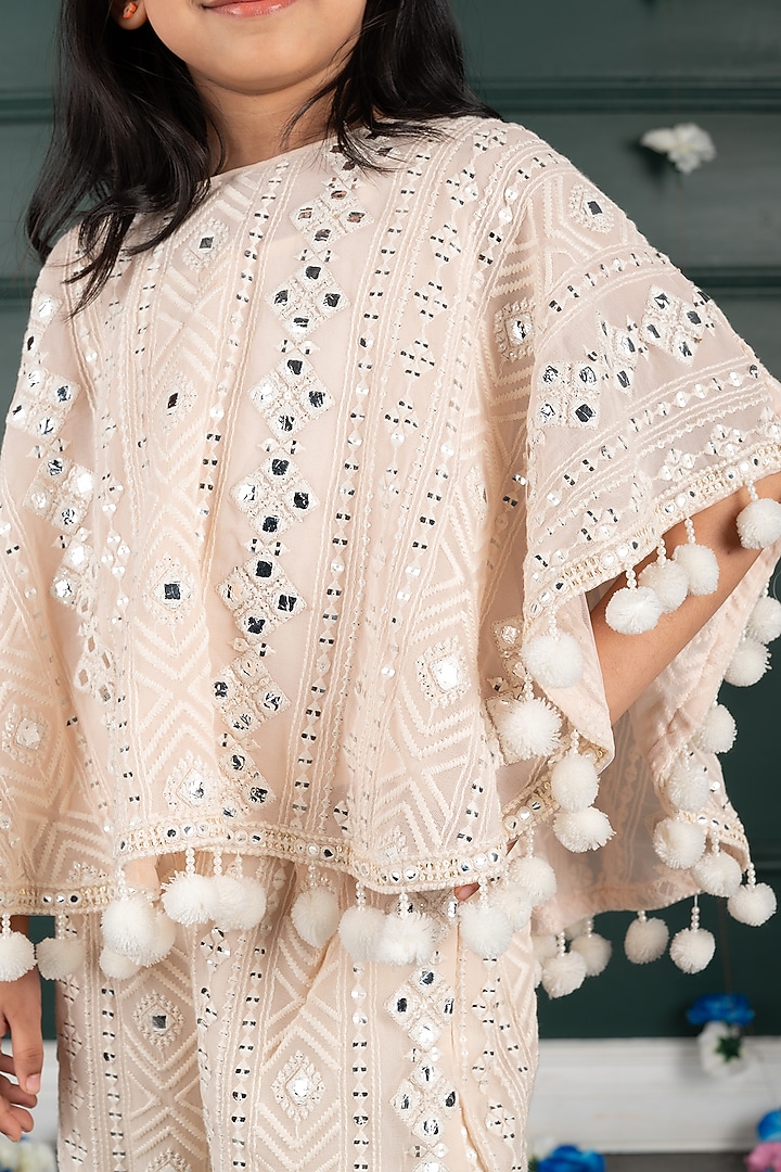 Nude Georgette & Shantoon Embroidered Co-Ord Set For Girls by SHRUTI JALAN at Pernia's Pop Up Shop