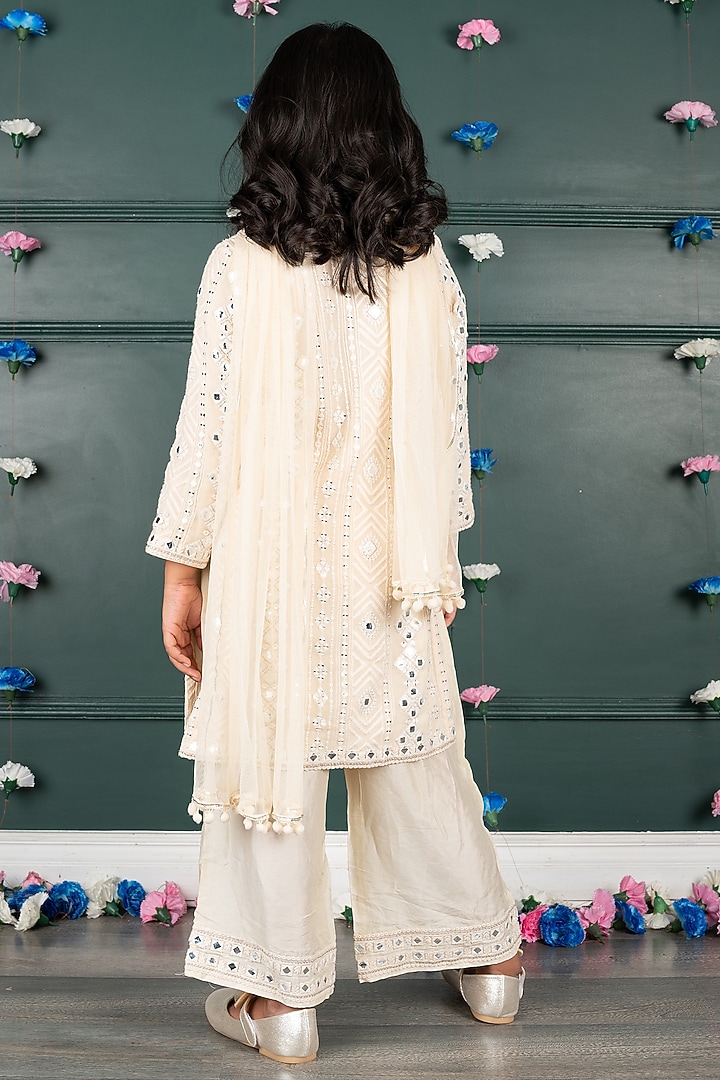 Nude Georgette & Shantoon Embroidered Kurta Set For Girls by SHRUTI JALAN at Pernia's Pop Up Shop