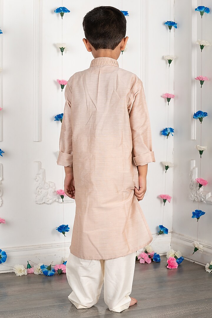 Beige Cotton Silk Embroidered Kurta Set For Boys by SHRUTI JALAN at Pernia's Pop Up Shop