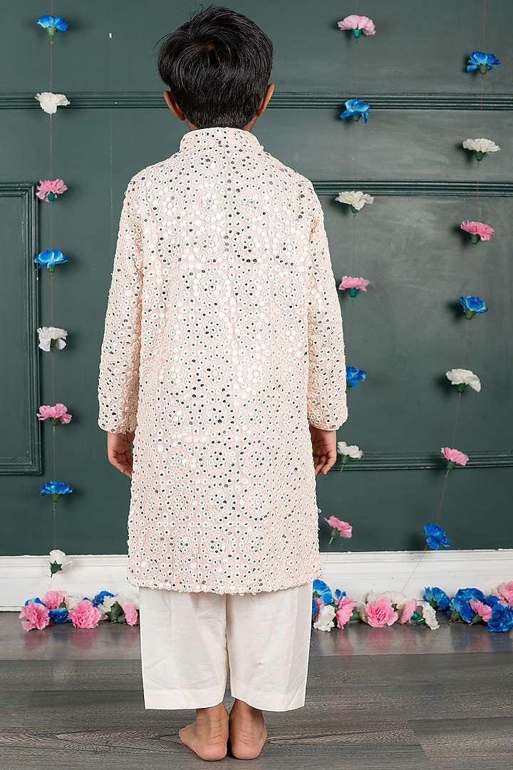 Soft Pink Georgette Embroidered Kurta Set For Boys by SHRUTI JALAN at Pernia's Pop Up Shop