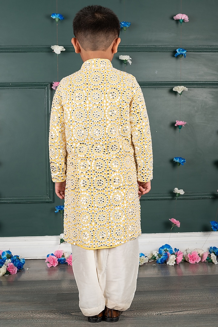 Yellow Georgette Embroidered Kurta Set For Boys by SHRUTI JALAN at Pernia's Pop Up Shop