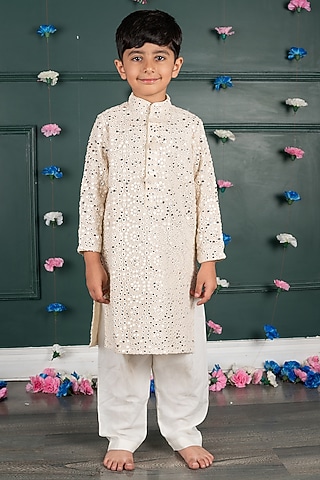 Peach Georgette Embroidered Kurta Set For Boys by SHRUTI JALAN