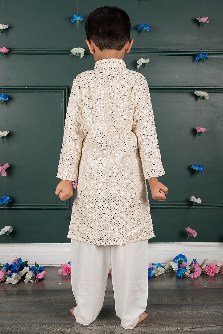Peach Georgette Embroidered Kurta Set For Boys by SHRUTI JALAN at Pernia's Pop Up Shop
