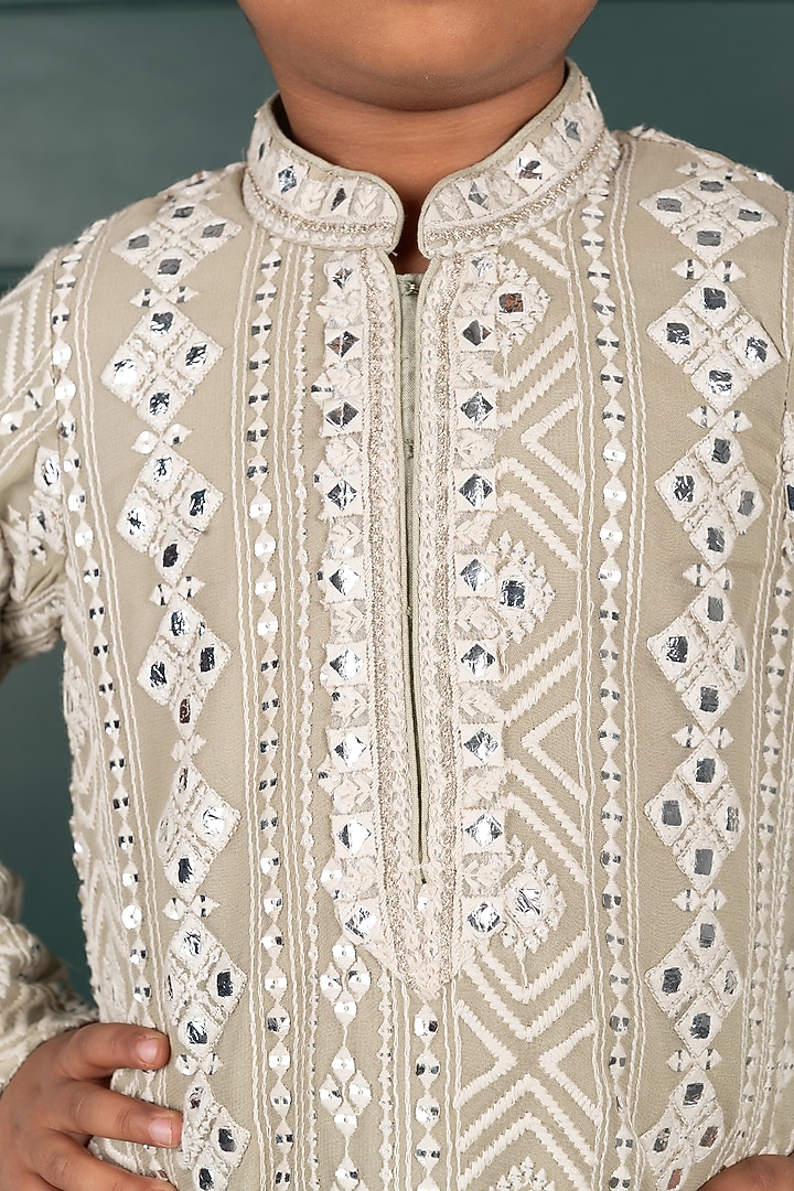 Grey Beige Georgette Embroidered Kurta Set For Boys by SHRUTI JALAN at Pernia's Pop Up Shop