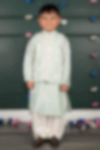 Light Blue Georgette Embroidered Nehru Jacket Set For Boys by SHRUTI JALAN at Pernia's Pop Up Shop