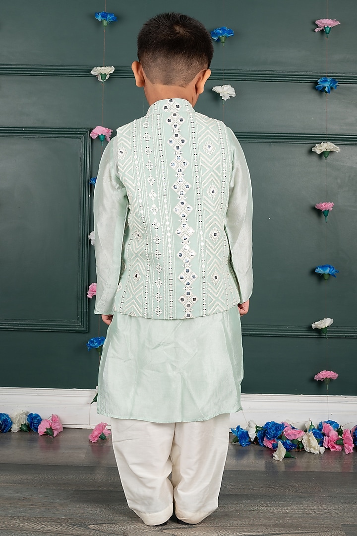 Light Blue Georgette Embroidered Nehru Jacket Set For Boys by SHRUTI JALAN at Pernia's Pop Up Shop