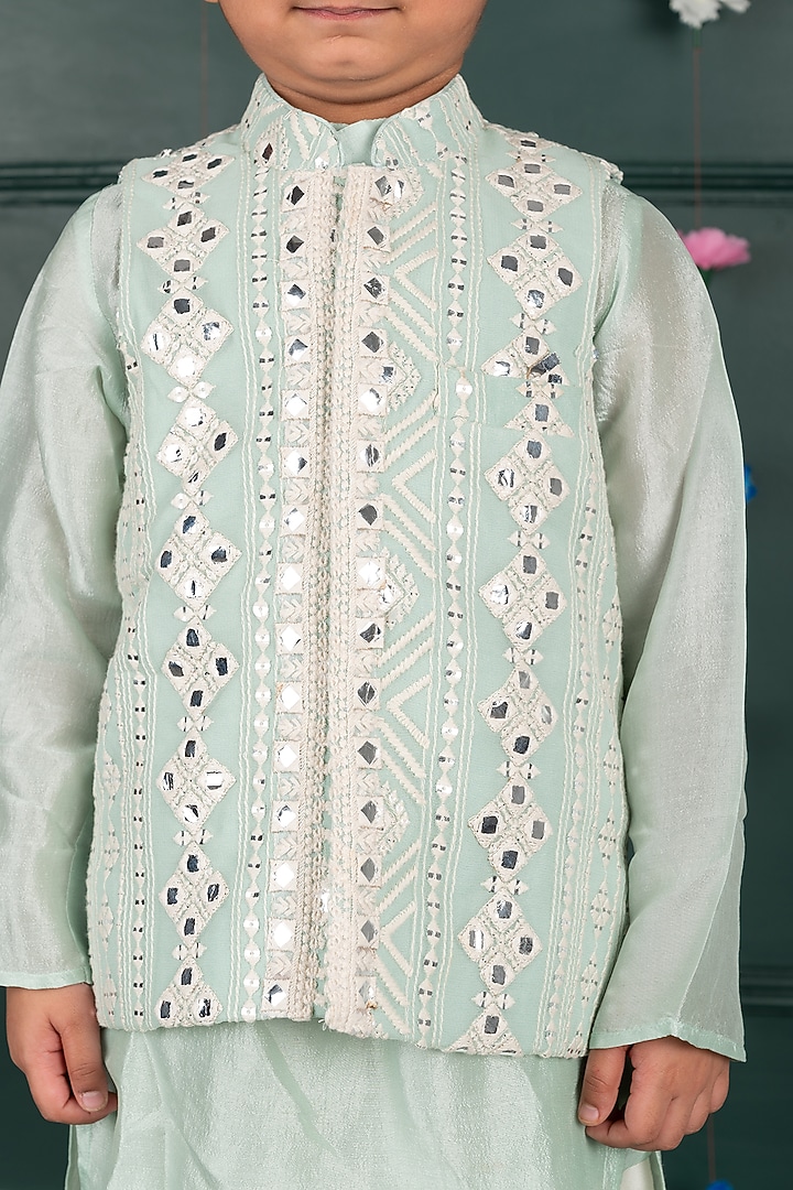 Light Blue Georgette Embroidered Nehru Jacket Set For Boys by SHRUTI JALAN at Pernia's Pop Up Shop
