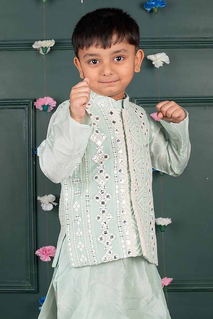 Light Blue Georgette Embroidered Nehru Jacket Set For Boys by SHRUTI JALAN at Pernia's Pop Up Shop