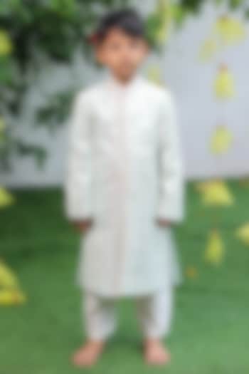 Light Blue Georgette & Silk Mirror Embroidered Sherwani Set For Boys by SHRUTI JALAN at Pernia's Pop Up Shop