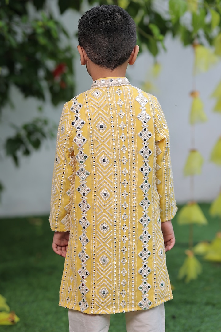 Light Blue Georgette & Silk Mirror Embroidered Sherwani Set For Boys by SHRUTI JALAN at Pernia's Pop Up Shop