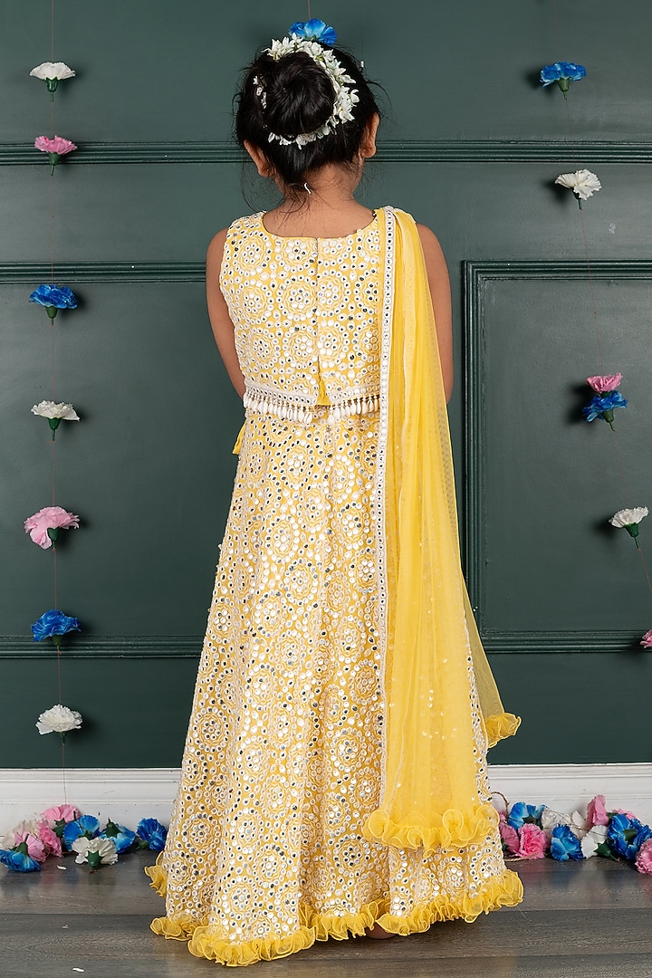 Yellow Georgette & Net Embroidered Lehenga Set For Girls by SHRUTI JALAN at Pernia's Pop Up Shop