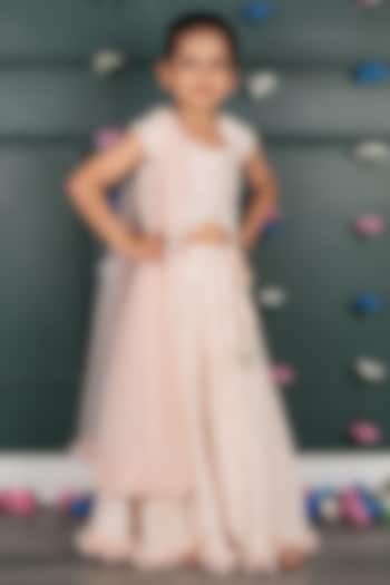 Soft Pink Georgette & Net Embroidered Lehenga Set For Girls by SHRUTI JALAN at Pernia's Pop Up Shop