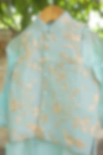 Blue Georgette Embroidered Nehru Jacket Set For Boys by SHRUTI JALAN at Pernia's Pop Up Shop