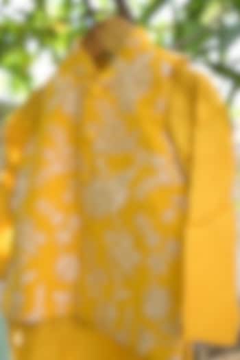 Yellow Georgette Embroidered Nehru Jacket Set For Boys by SHRUTI JALAN at Pernia's Pop Up Shop