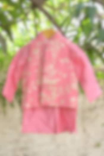Rose Pink Georgette Embroidered Nehru Jacket Set For Boys by SHRUTI JALAN at Pernia's Pop Up Shop