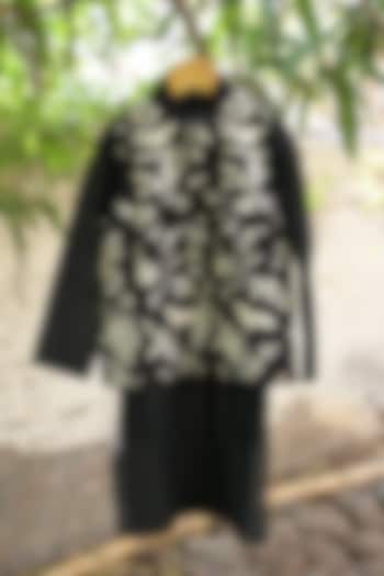 Black Georgette Embroidered Nehru Jacket Set For Boys by SHRUTI JALAN at Pernia's Pop Up Shop