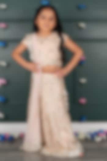 Pale Pink Net Embroidered Lehenga Set For Girls by SHRUTI JALAN at Pernia's Pop Up Shop