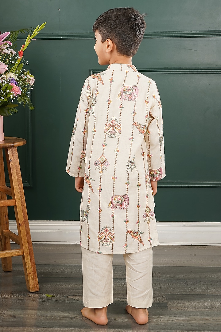 Cream Mal Embroidered Kurta Set For Boys by SHRUTI JALAN at Pernia's Pop Up Shop