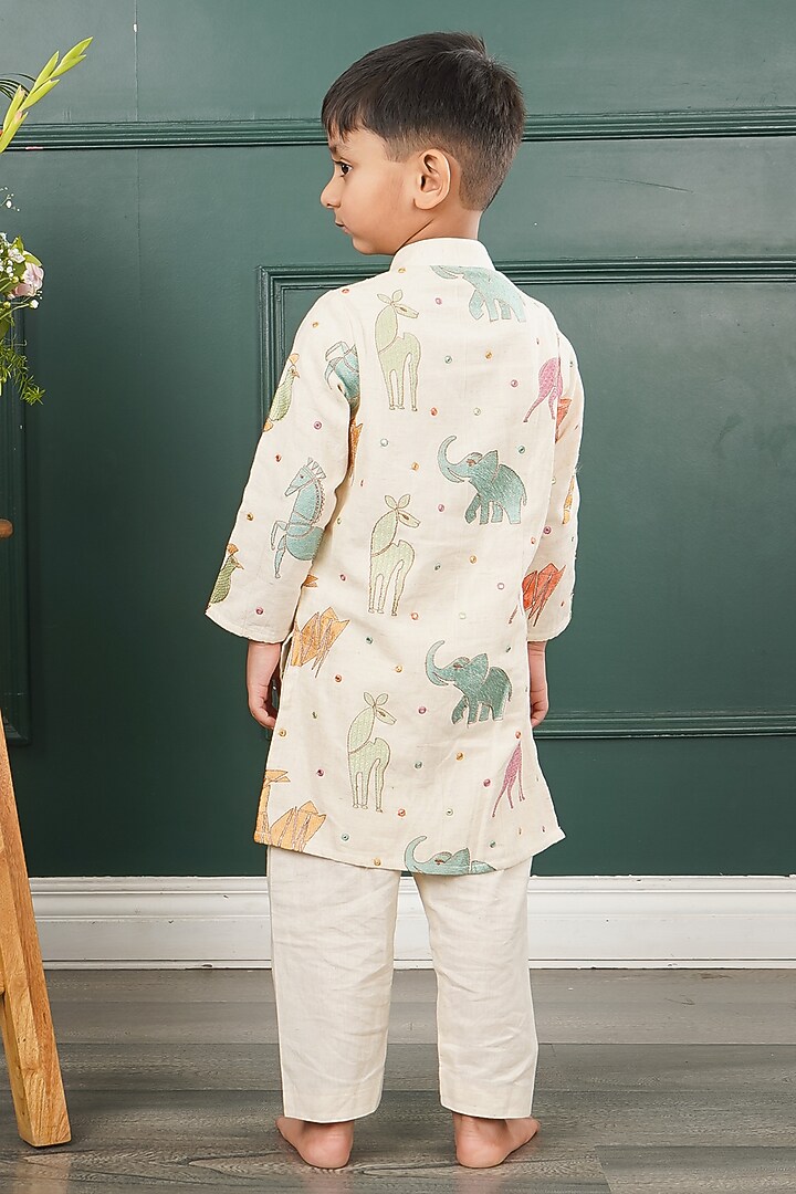 Cream Mal Embroidered Kurta Set For Boys by SHRUTI JALAN at Pernia's Pop Up Shop