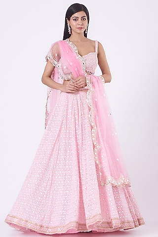 Pastel Pink Embroidered Lehenga Set by SHIVA JANGRA