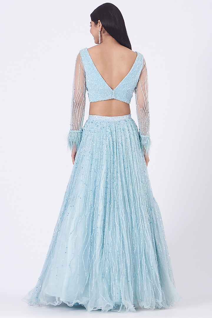 Powder Blue Embroidered Wedding Lehenga Set by SHIVA JANGRA at Pernia's Pop Up Shop