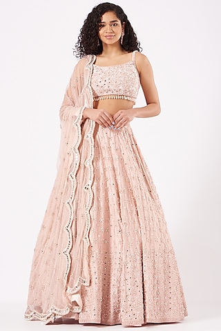 Crystal Pink Hand Embroidered Lehenga Set by SHIVA JANGRA
