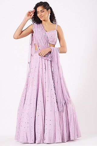 Lilac Hand Embroidered Lehenga Set by SHIVA JANGRA