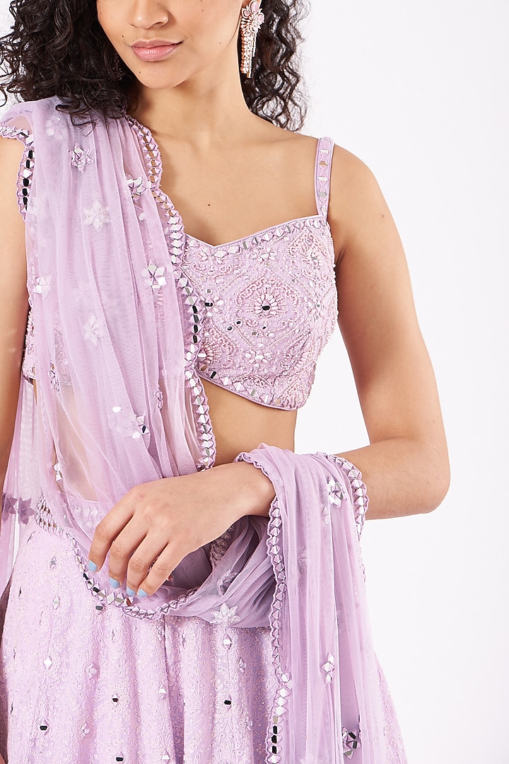 Lilac Hand Embroidered Wedding Lehenga Set by SHIVA JANGRA at Pernia's Pop Up Shop