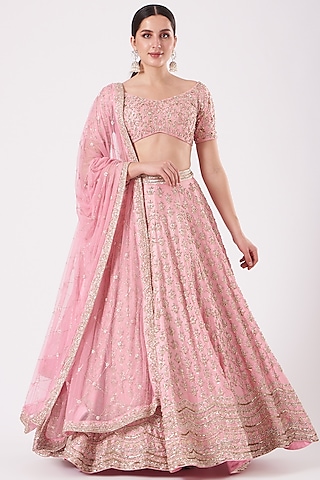 Blush Pink Hand Embroidered Lehenga Set by SHIVA JANGRA