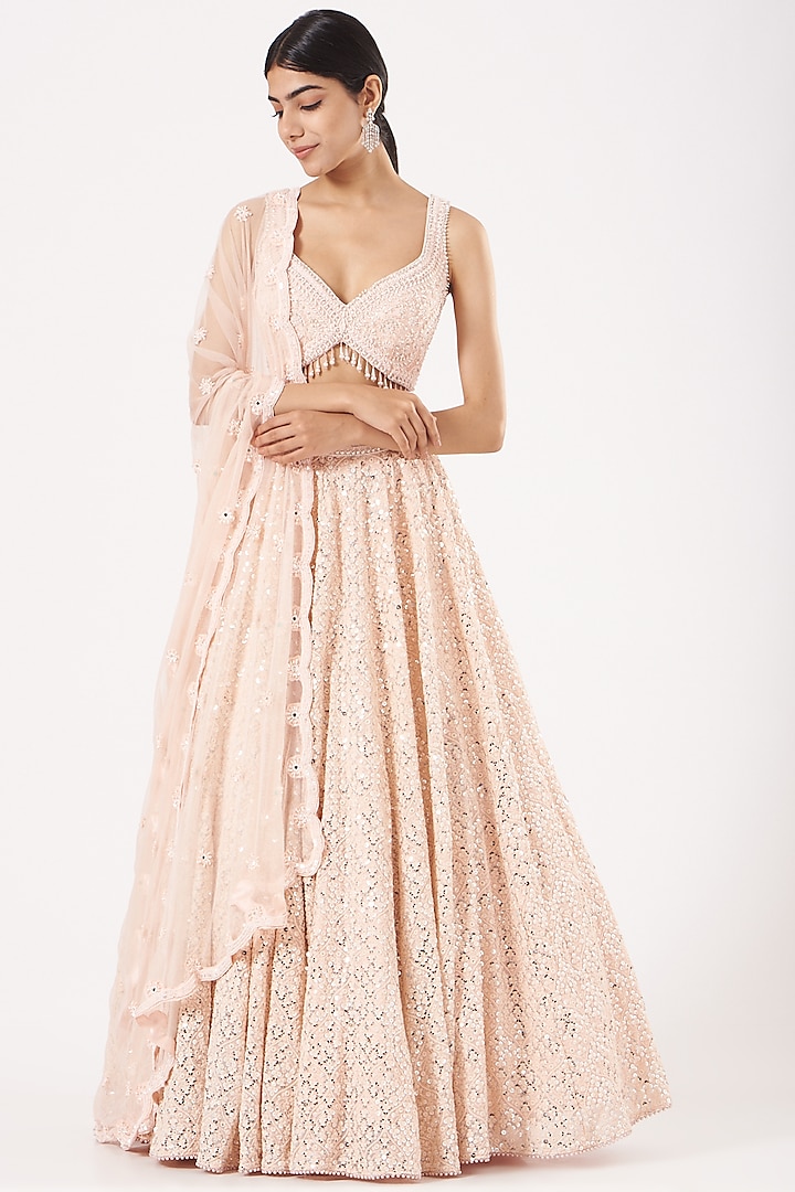 Peach Embroidered Wedding Lehenga Set by SHIVA JANGRA at Pernia's Pop Up Shop