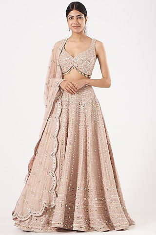 Champagne Embroidered Lehenga Set by SHIVA JANGRA