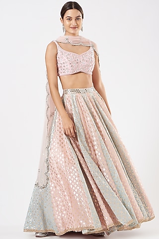 Blush Pink Hand Embroidered Lehenga Set by SHIVA JANGRA