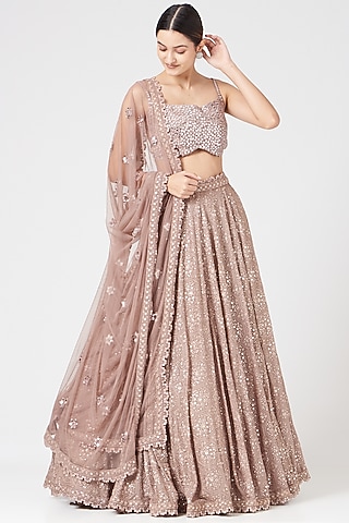Brown Embroidered Lehenga Set by SHIVA JANGRA