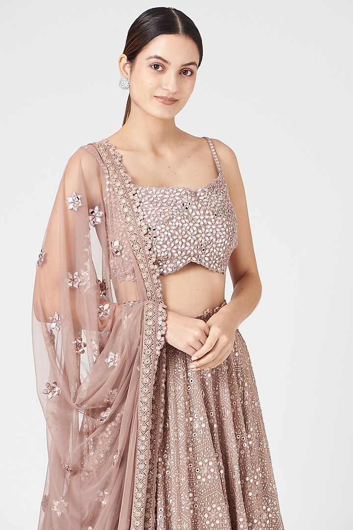 Brown Embroidered Wedding Lehenga Set by SHIVA JANGRA at Pernia's Pop Up Shop