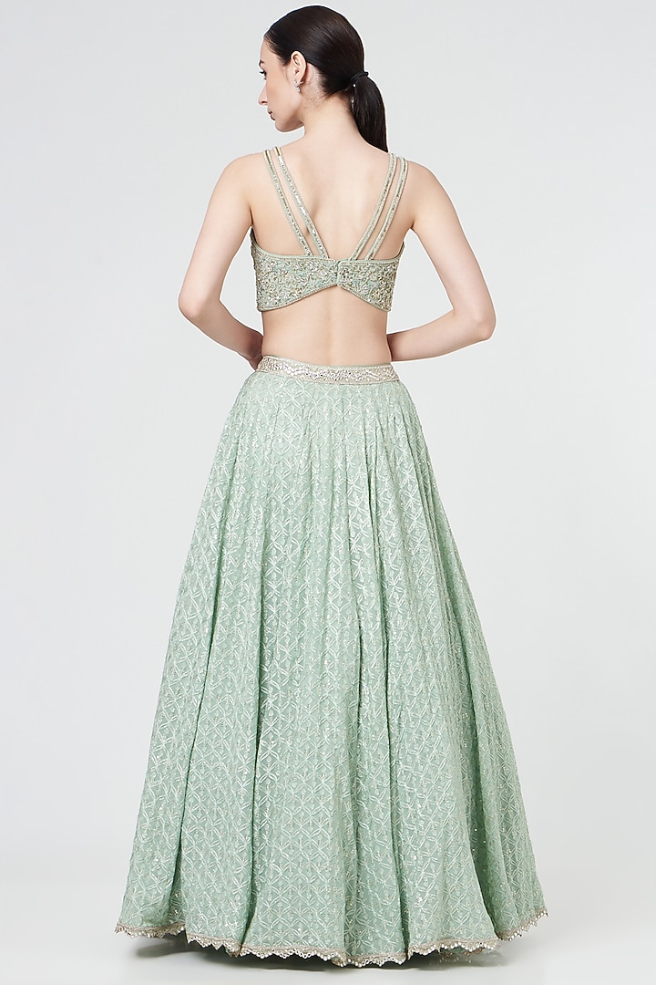 Mint Green Embroidered Wedding Lehenga Set by SHIVA JANGRA at Pernia's Pop Up Shop