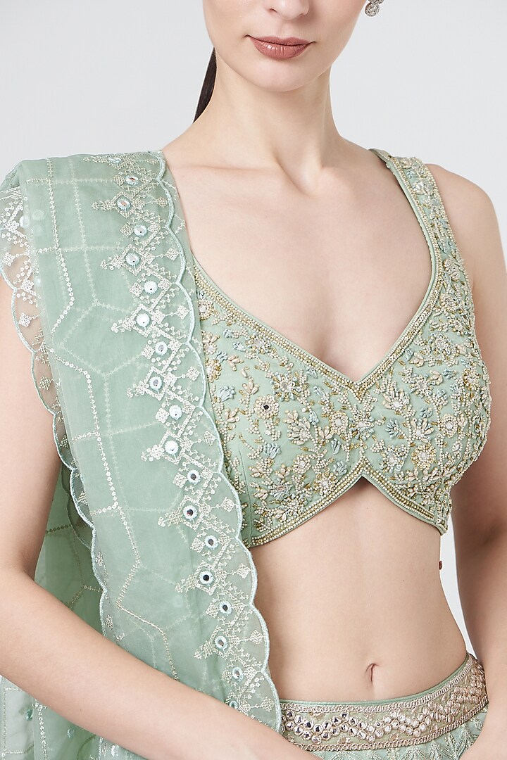 Mint Green Embroidered Wedding Lehenga Set by SHIVA JANGRA at Pernia's Pop Up Shop