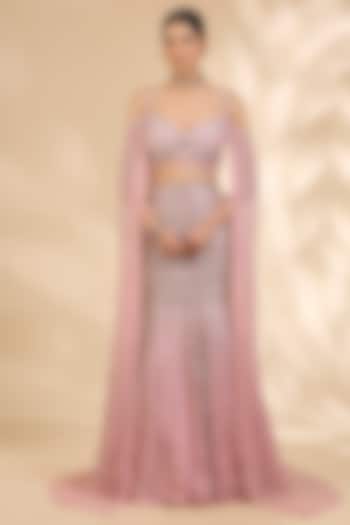Blush Pink Organza Hand-Embroidered Fish-Cut Bridal Lehenga Set by SHIVA JANGRA at Pernia's Pop Up Shop