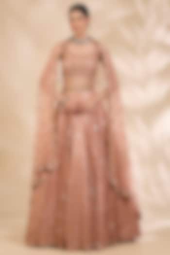 Rust Gold Georgette Sequin Embroidered A-Line Wedding Lehenga Set by SHIVA JANGRA at Pernia's Pop Up Shop