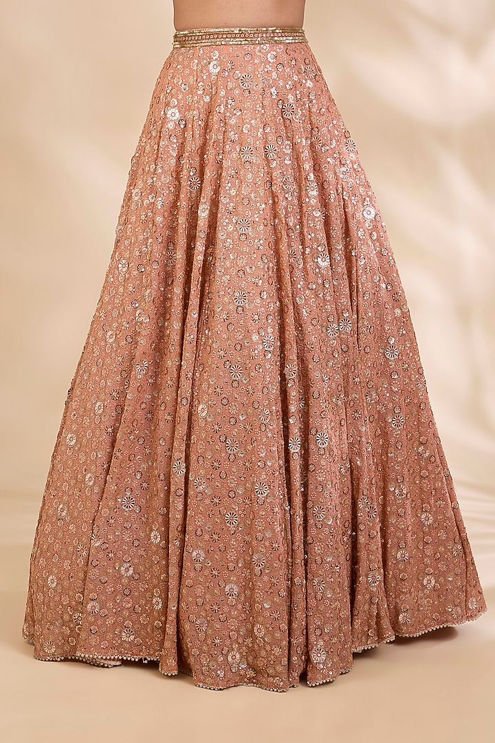 Rust Gold Georgette Sequin Embroidered A-Line Wedding Lehenga Set by SHIVA JANGRA at Pernia's Pop Up Shop