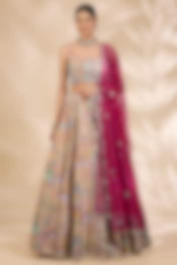 Multi-Coloured Silk Mirrorwork & Sequin Embellished A-Line Wedding Lehenga Set by SHIVA JANGRA at Pernia's Pop Up Shop